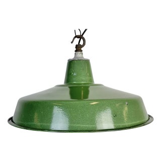 Industrial Green Enamel Factory Pendant Lamp, 1960s For Sale
