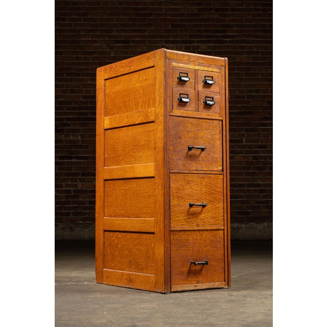 Transitional Vintage Quartersawn Card File Cabinet With Card Catalog For Sale - Image 3 of 11