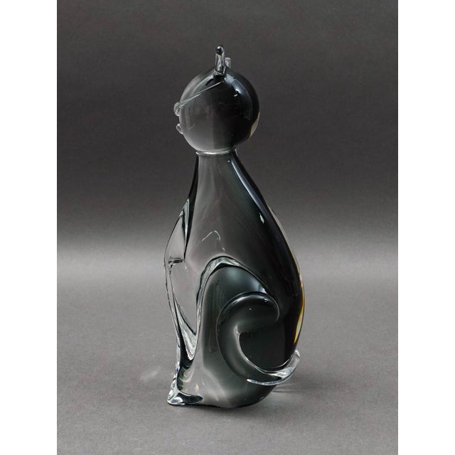 V Nason Italy Sommerso SmokeArt Glass Seated Cat Figurine Sculpture. Measures approximately 3" long, 3 3/4" wide, 9" high.