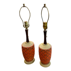 Vintage Mid Century Modern Brutalists Table Lamp Set of 2
