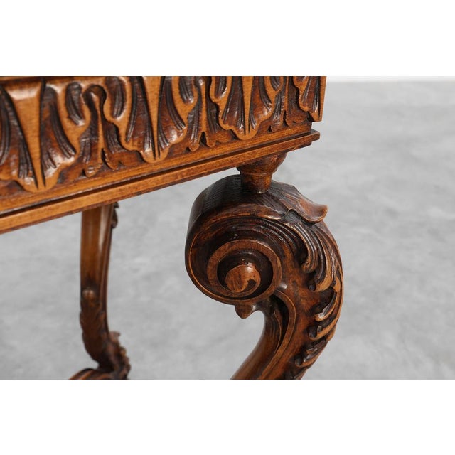 Napoleon III Style Carved Walnut Side Table with Bluestone Top, France, 1900s For Sale - Image 12 of 15