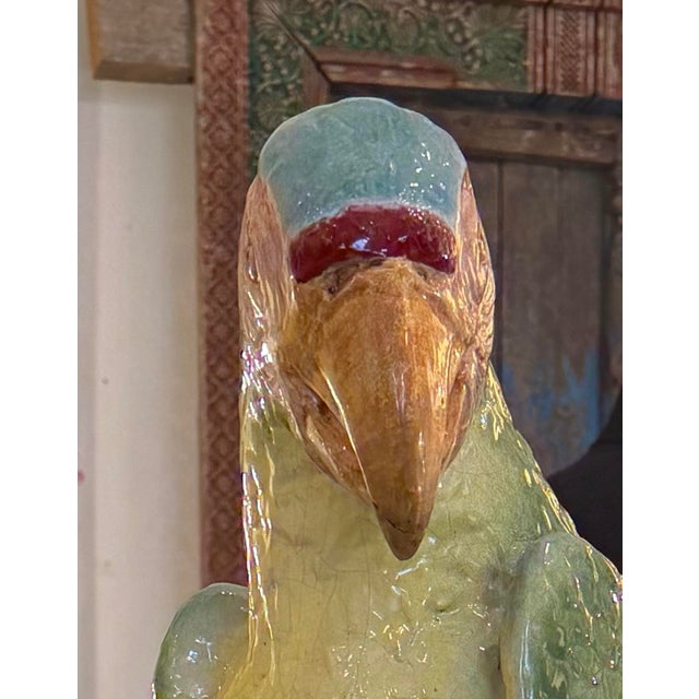 Majolica Earthenware Large Parrot Sculpture Hand Painted For Sale - Image 10 of 11