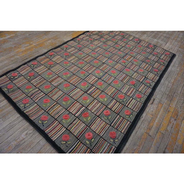 American 1930s Multicolor Floral Folk Art American Hooked Rug 5'5" X 7'9" Handknotted Wool Carpet For Sale - Image 3 of 10