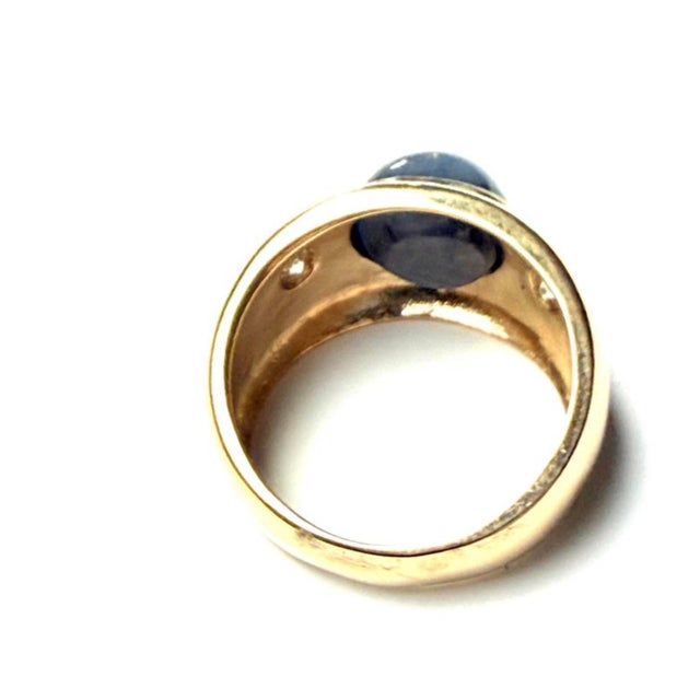 14k Yellow Gold Gia Certified Natural Star Sapphire & Diamond Three-Stone Ring, Size 6.5 For Sale - Image 9 of 9