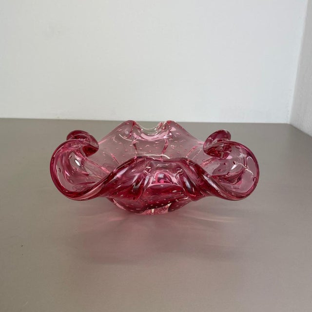 Large Pink Shell Bubble Murano Glass Bowl, Italy, 1970s For Sale - Image 4 of 18