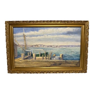 John Dawson Impressionist Oil Painting: Galilee, Rhode Island Fishing Boats, 1947 For Sale