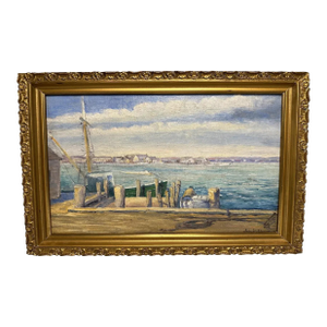 John Dawson Impressionist Oil Painting: Galilee, Rhode Island Fishing Boats, 1947