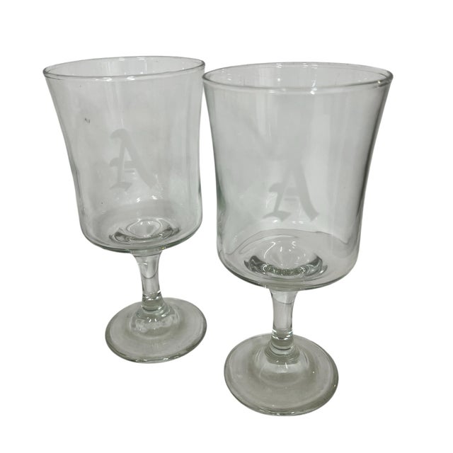 Mid-Century Modern Vintage Mid Century Etched Monogram “A” Goblet - Set of 8 For Sale - Image 3 of 10