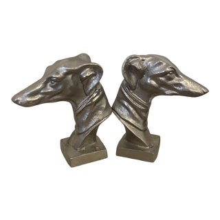Silver-Tone Greyhound Bookends - a Pair For Sale