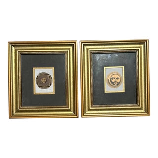 Vintage Fornasetti Attributed Sun and Moon, Sole E Luna, Matted Prints in Gilt Frame For Sale