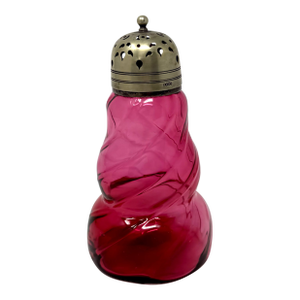 Antique Eapg Cranberry Glass Sugar Shaker | Swirl Pattern Muffineer 5.5"