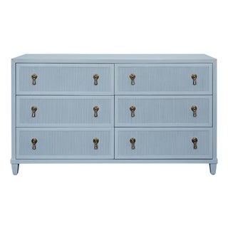Matthew Izzo Home Avery Light Blue Lacquer Fluted Six Drawer Chest For Sale