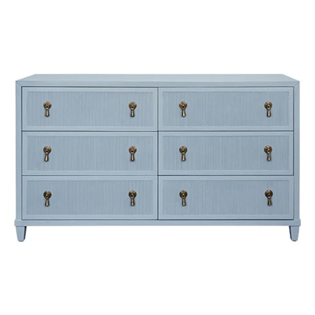 Matthew Izzo Home Avery Light Blue Lacquer Fluted Six Drawer Chest For Sale