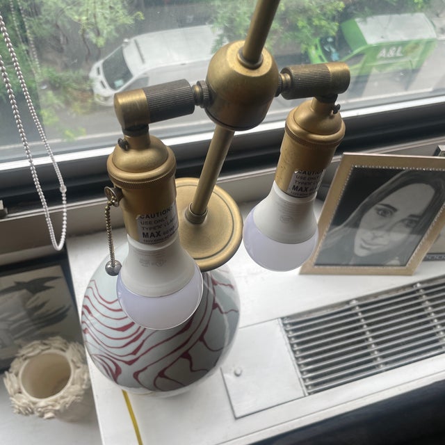 Red Bunny Williams Red Marbleized Lamp For Sale - Image 8 of 9