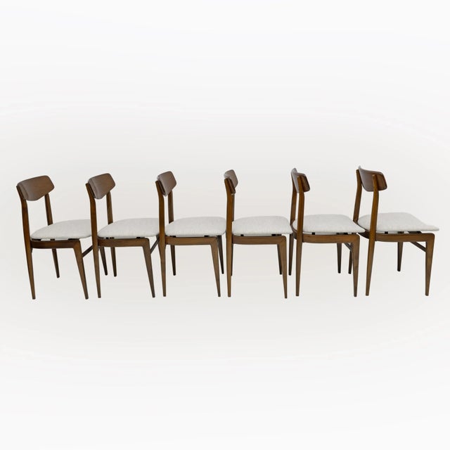 1960s Walnut-Stained Beech and Bouclè Fabric Dining Chairs, Denmark, 1960s, Set of 6 For Sale - Image 5 of 11