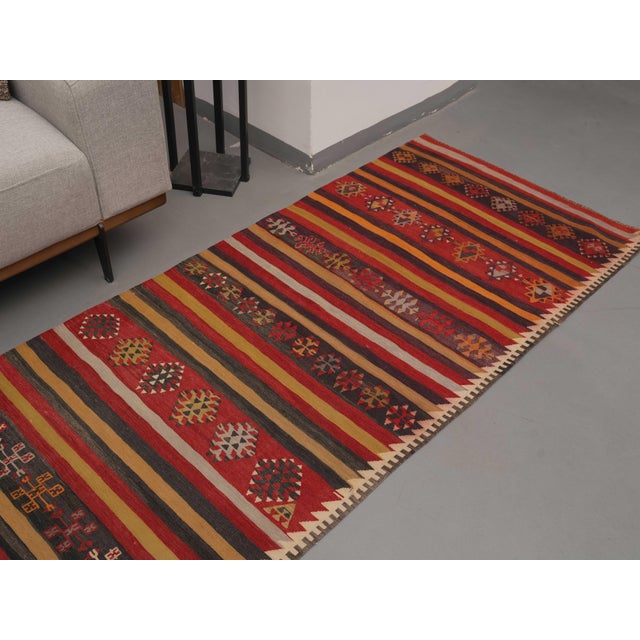 1970s 1970s Vintage Handmade Wool Cotton Red Runner Rug For Sale - Image 5 of 11