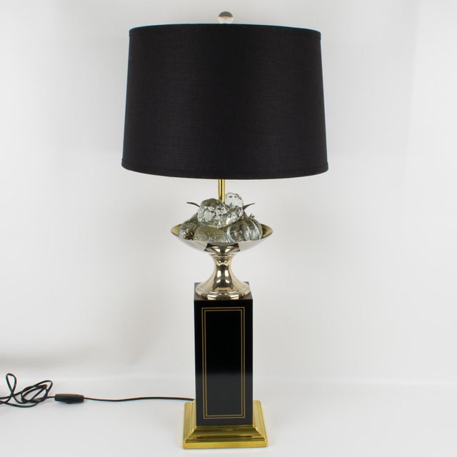 Maison Charles et Fils Maison Charles Black Enamel and Crystal Fruits Table Lamp , France Circa 1960 For Sale - Image 4 of 14
