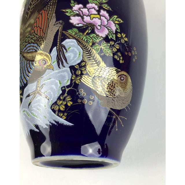 Ceramic Vintage Cobalt Porcelain Hand Painted Vase Japan For Sale - Image 7 of 10