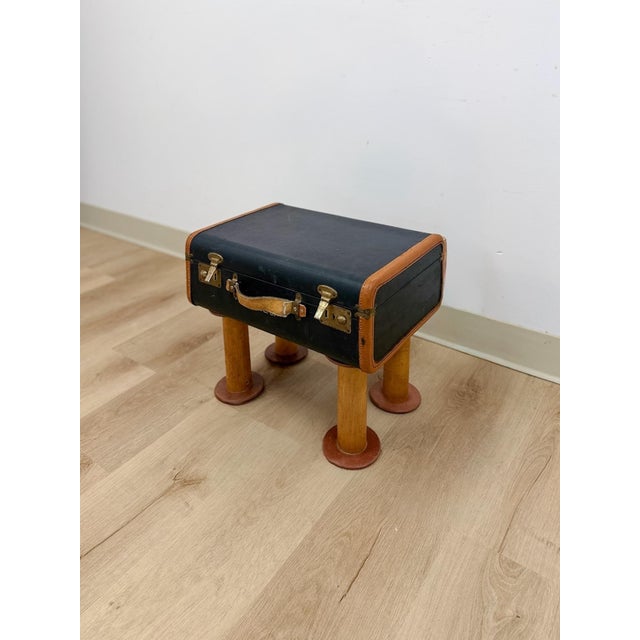 Rustic Vintage Leather Walking Suitcase Side Table With Legs Eclectic Accent, Rare For Sale - Image 3 of 11
