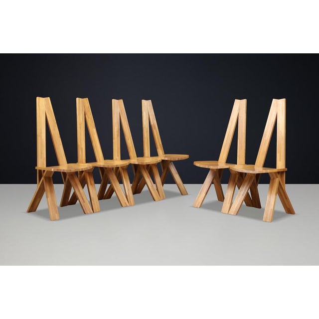 1980s Vintage Elm Dining Chairs in the style of Pierre Chapo, 1980, Set of 6 For Sale - Image 5 of 15