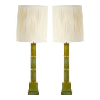 20th Century Tall Pair Green Jade Art Deco Style Table Lamp For Sale