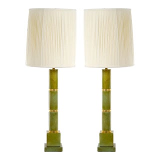 20th Century Tall Pair Green Jade Art Deco Style Table Lamp For Sale