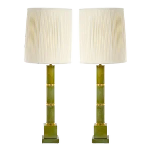 20th Century Tall Pair Green Jade Art Deco Style Table Lamp