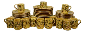 Mid 20th Century 45 Pc Italian Horchow Yellow Speckle Pottery Dinner Plates Mugs China