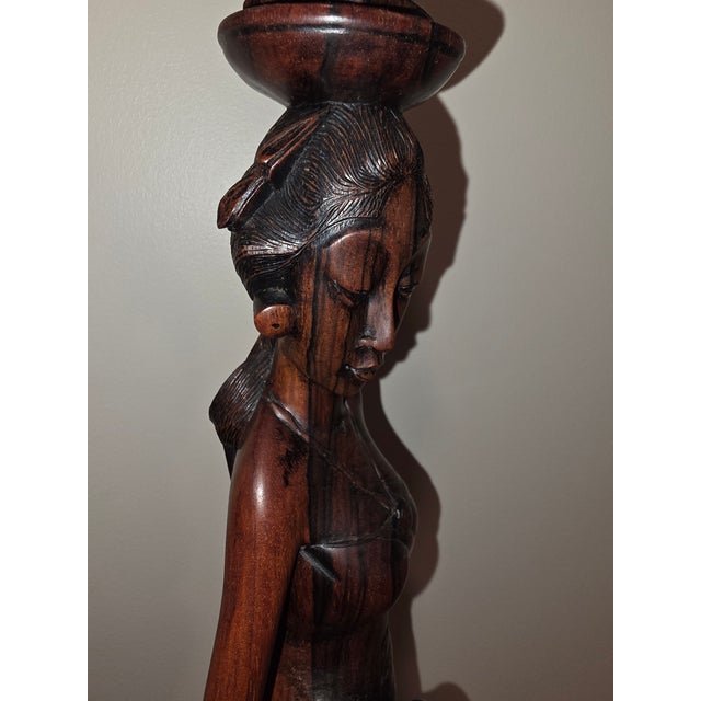 1950s Signed Ida Bagus Made Gatra (Ubud/Sanur) Elongated Macassar Ebony Devata Sculpture - 20.5” For Sale In Phoenix - Image 6 of 12