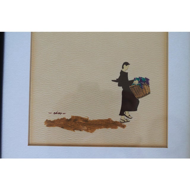 Off-white Vintage Framed Minimalist Watercolor Wall Art S/3 For Sale - Image 8 of 12