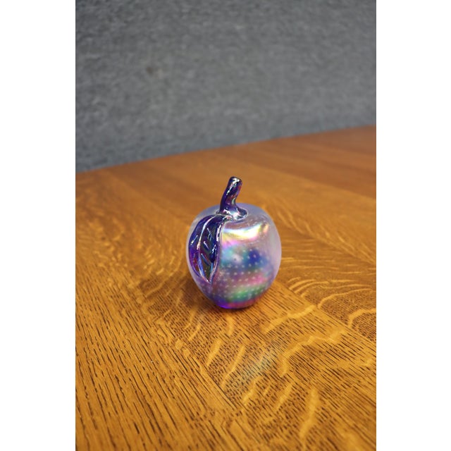 Late 20th Century Hand Blown Iridescent Frosted Art Glass Apple Paperweight Sculpture For Sale - Image 5 of 8