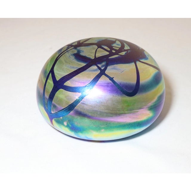 Large Vintage Hand Blown Aurene Iridescent Studio Art Glass G. Levy Paperweight For Sale - Image 12 of 12