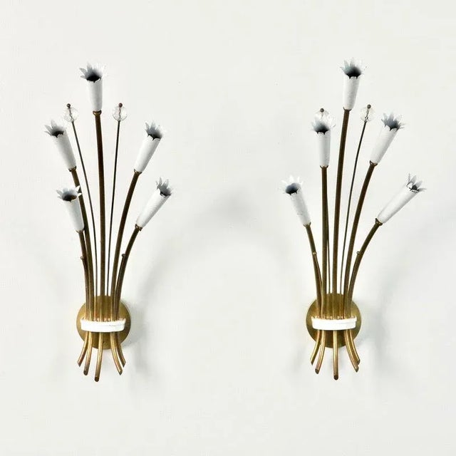 Stilnovo Style Italian Brass and Enamel Sconces - Pair For Sale - Image 9 of 9