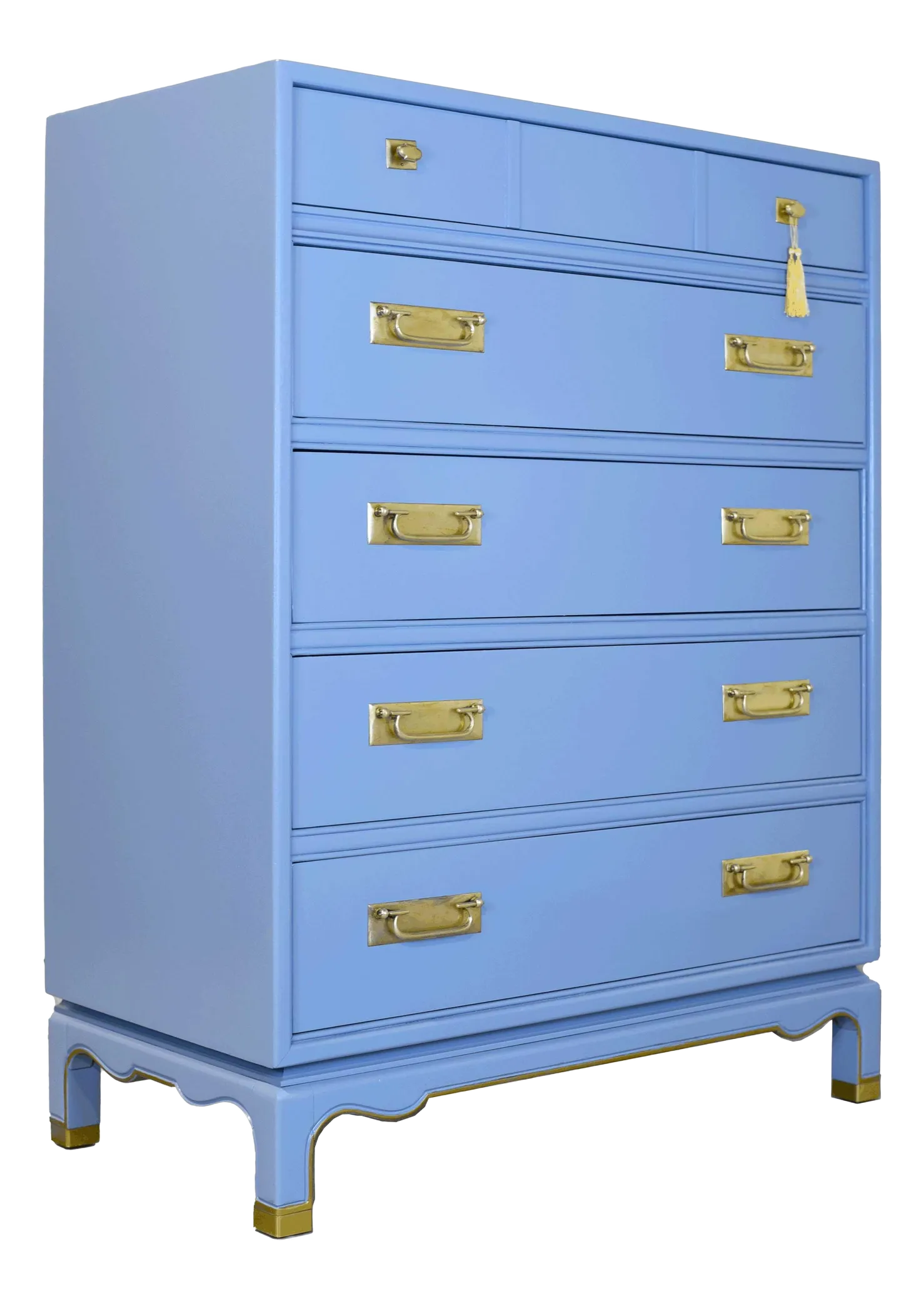 Mid Century Campaign Style Highboy Dresser in Blue - Newly Painted