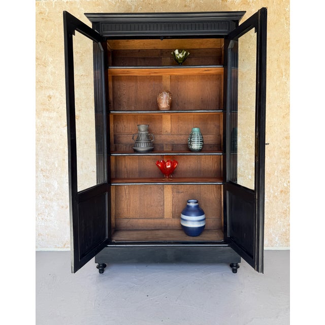French Late 19th Century French Napoleon III Style Ebonized Bookcase With Original Glass Doors For Sale - Image 3 of 18