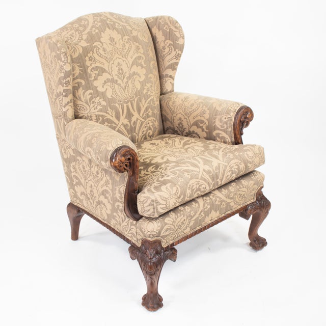 Taupe Late 20th Century George II Style Walnut Wing Armchair by Mike Bell For Sale - Image 8 of 18