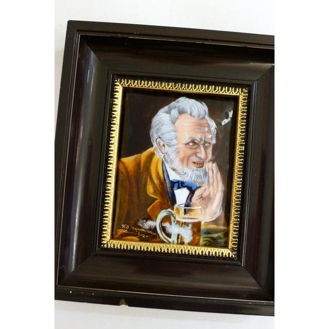 1960s Small Male Portrait Painting, in Limoges Enamel Painted on Copper by Carmona, Mid-20th Century For Sale - Image 5 of 12