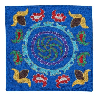 15"x16" Silk Hand Embroidery Cushion Cover. Blue Pillow. Needlework Lace Pillow For Sale
