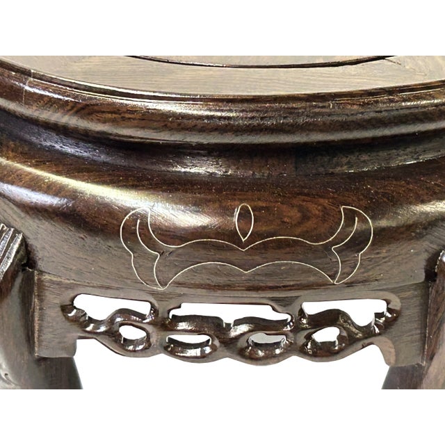 2000 - 2009 5.5" Brown Solid Wood Round Claw Legs Stand Easel Silver Line Inlay For Sale - Image 5 of 6