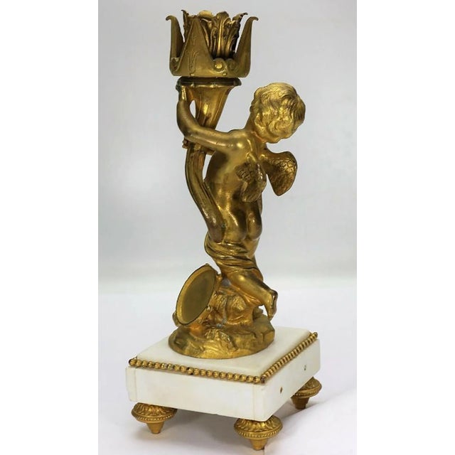 Napoleon III Style Candlestick in White Marble and Fire-Gilt Bronze, 1860s For Sale - Image 4 of 8