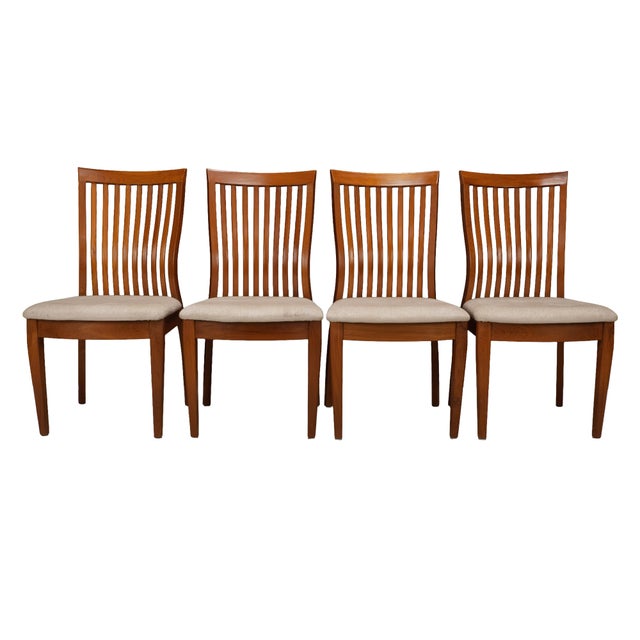 Wood Set of 4 Benny Linden Solid Teak Slat Back Dining Chairs Mid Century Modern Scandinavian For Sale - Image 7 of 17