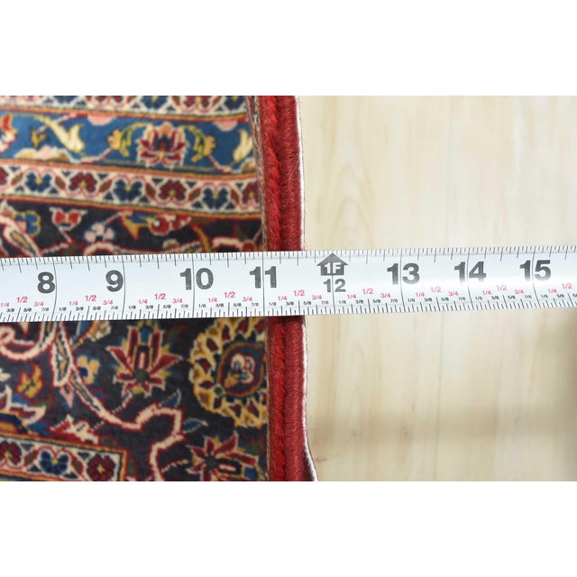 Kashan Rug 9'8'' X 12'9'' Red Wool Vintage Traditional Hand-Knotted Carpet For Sale - Image 11 of 12