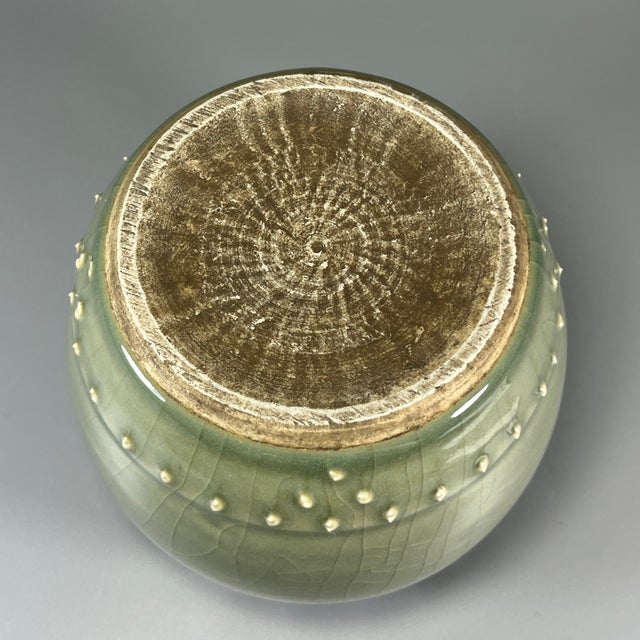 Chinese China Vintage‑Style Crackle‑Glaze Celadon Jar With Raised Dot Decoration For Sale - Image 3 of 5