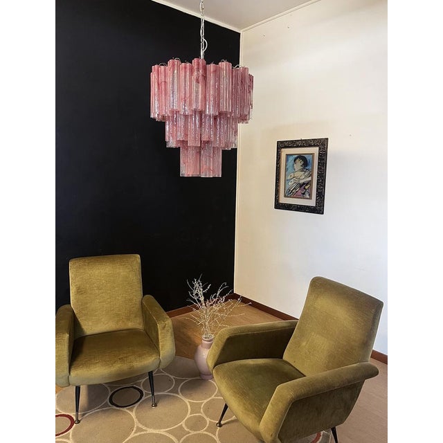 Large Three-Tier Murano Glass Tube Chandelier in Pink Albaster, 1990s For Sale - Image 11 of 18