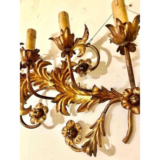 Vintage Italian Gilt Tole Wall Sconce, 1950 For Sale - Image 11 of 13