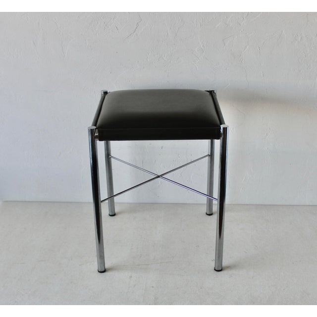 1960s Chrome X Base Upholstered Stool Vintage Mid-Century Modern For Sale - Image 11 of 11