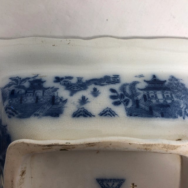 19th Century English Blue & White Covered Vegetable Dish For Sale - Image 9 of 10