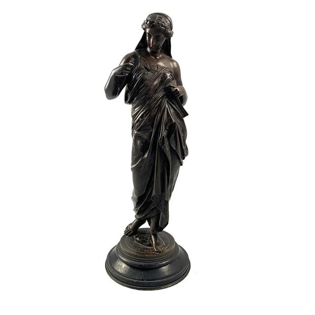 19th Century Bronze of a Women Draped in Robes on a Round Zodiac Base For Sale - Image 4 of 11