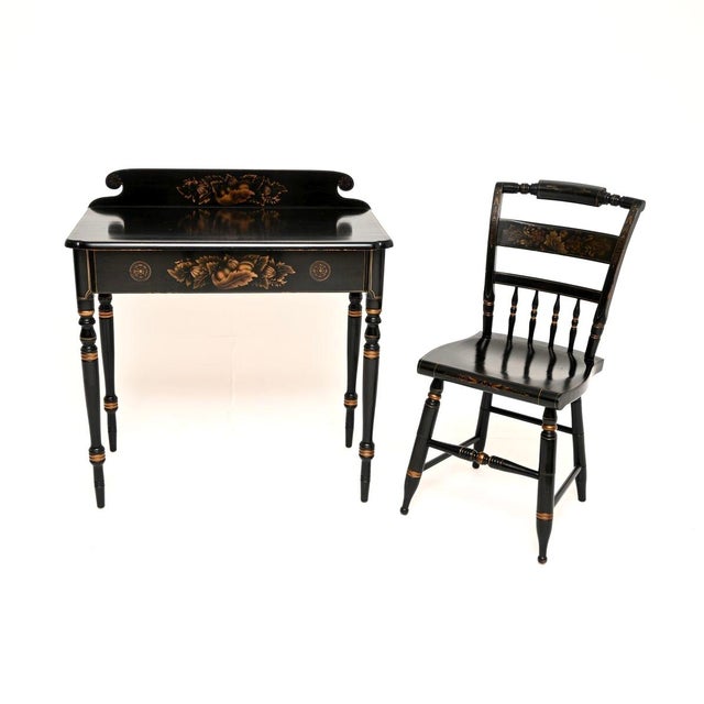 Antique Hitchcock Vanity Desk with Chair and Mirror, 1950, Set of 3 For Sale - Image 3 of 11