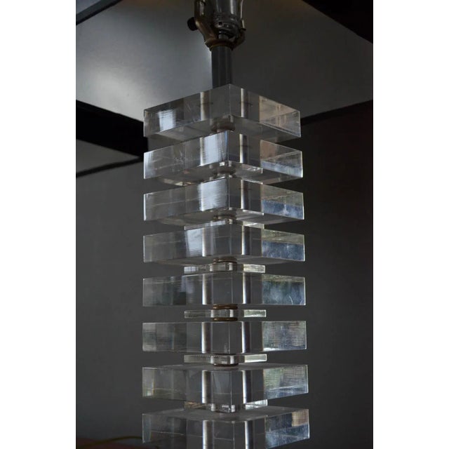 Plastic Pair of Stacked Lucite Lamps in the Style of Karl Springer, Ca. 1970 For Sale - Image 7 of 9